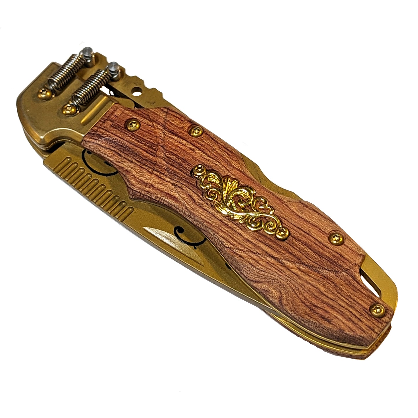 8" Steampunk Design Lockback Pocket Folding Knife With Color Coated Blade. For Collection, Everyday Carry and Outdoor Activity Tool Knife