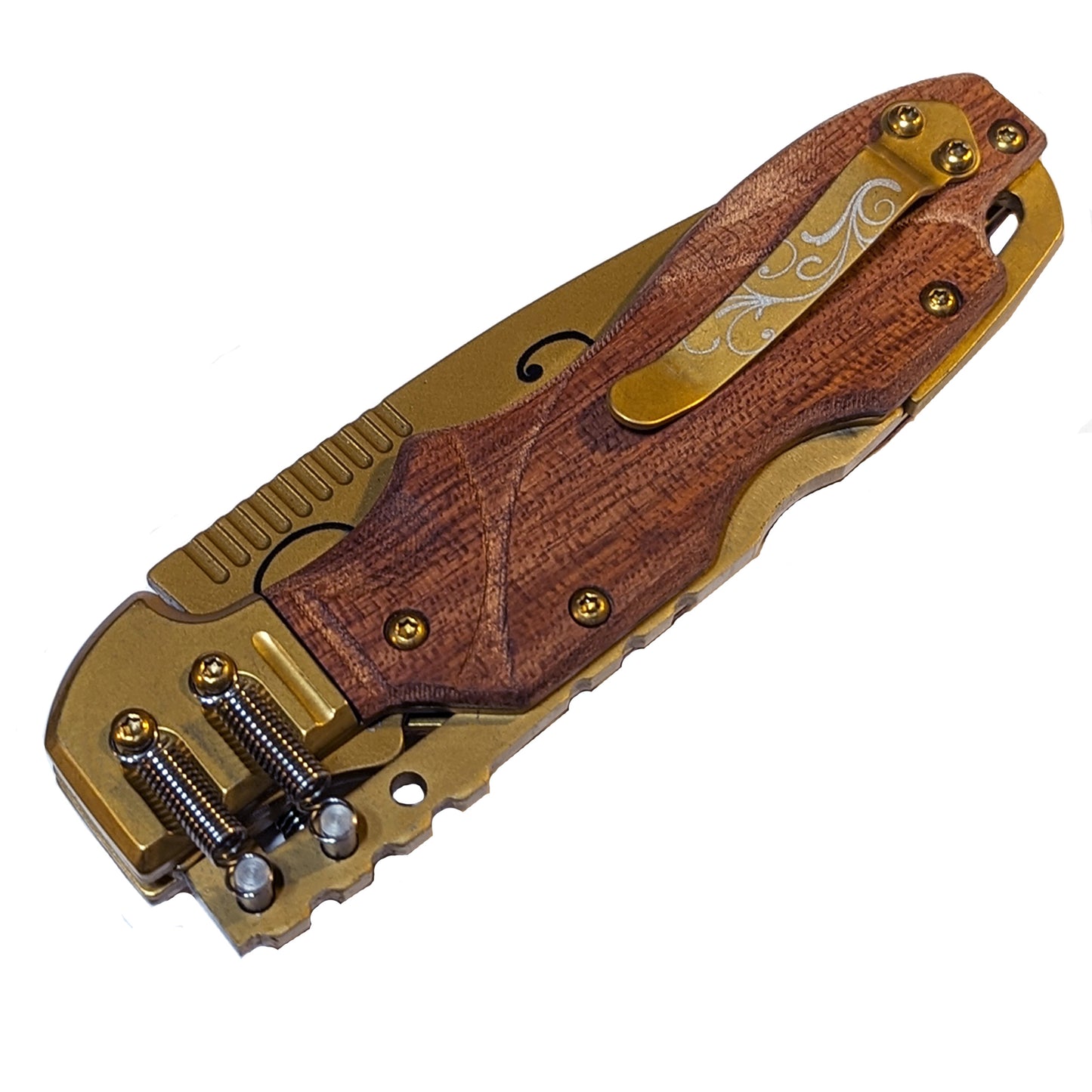 8" Steampunk Design Lockback Pocket Folding Knife With Color Coated Blade. For Collection, Everyday Carry and Outdoor Activity Tool Knife