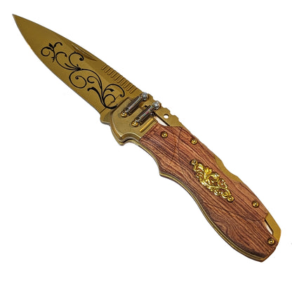 8" Steampunk Design Lockback Pocket Folding Knife With Color Coated Blade. For Collection, Everyday Carry and Outdoor Activity Tool Knife