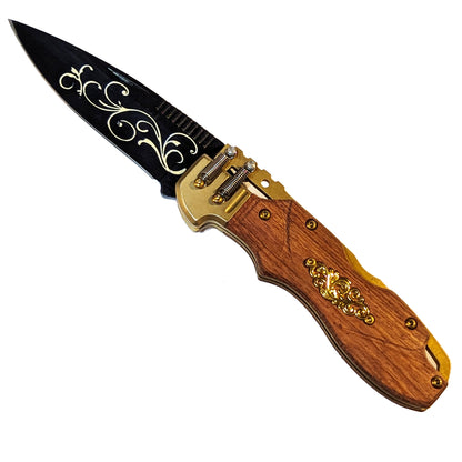 8" Steampunk Design Lockback Pocket Folding Knife With Color Coated Blade. For Collection, Everyday Carry and Outdoor Activity Tool Knife