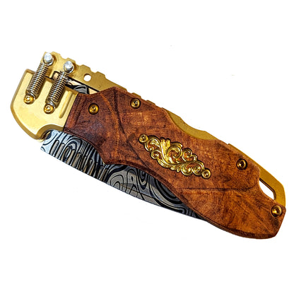 8" Steampunk Design Lockback Pocket Folding Knife With Color Coated Blade. For Collection, Everyday Carry and Outdoor Activity Tool Knife