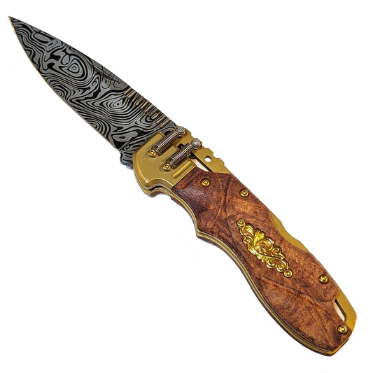 8" Steampunk Design Lockback Pocket Folding Knife With Color Coated Blade. For Collection, Everyday Carry and Outdoor Activity Tool Knife