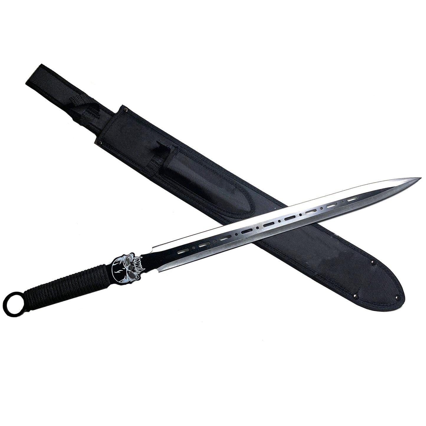 26.25" Skull Style Fantasy Machete Set With Spear Point Blade. Punisher Style